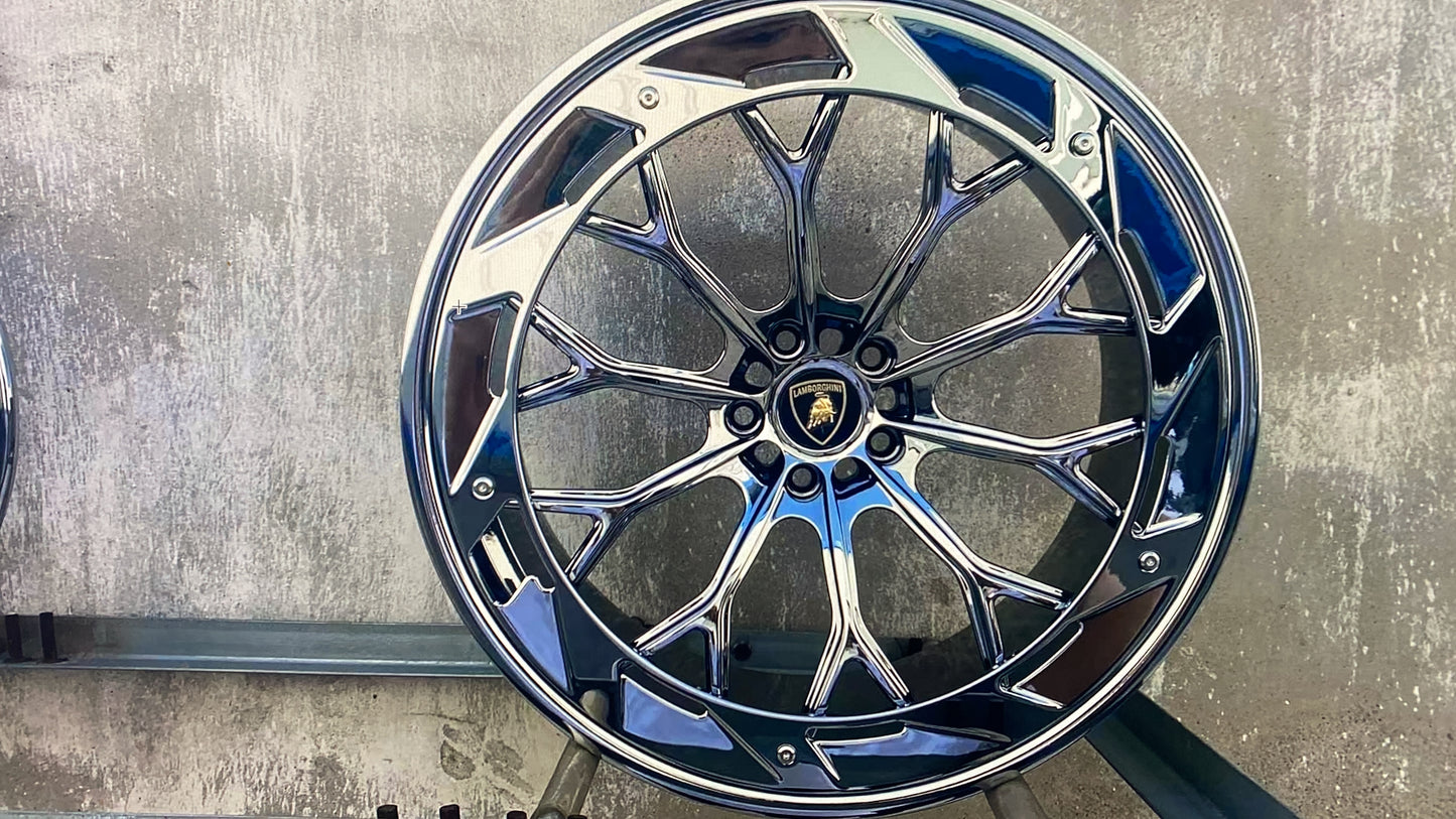Lamborghini Huracan 2 Piece Forged Wheel Full Chrome & With Cover Aleeve  (Price Per Rim) Designed for Lamborghini Huracan